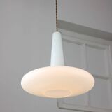 Mid-century italian brass and opaline hat pendant lamp