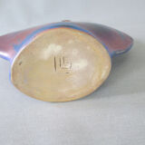 Lrge flat iridescent sandstone vase signed