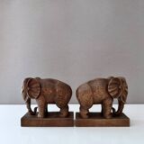 Serre-livres éléphants en bois, milieu XXème