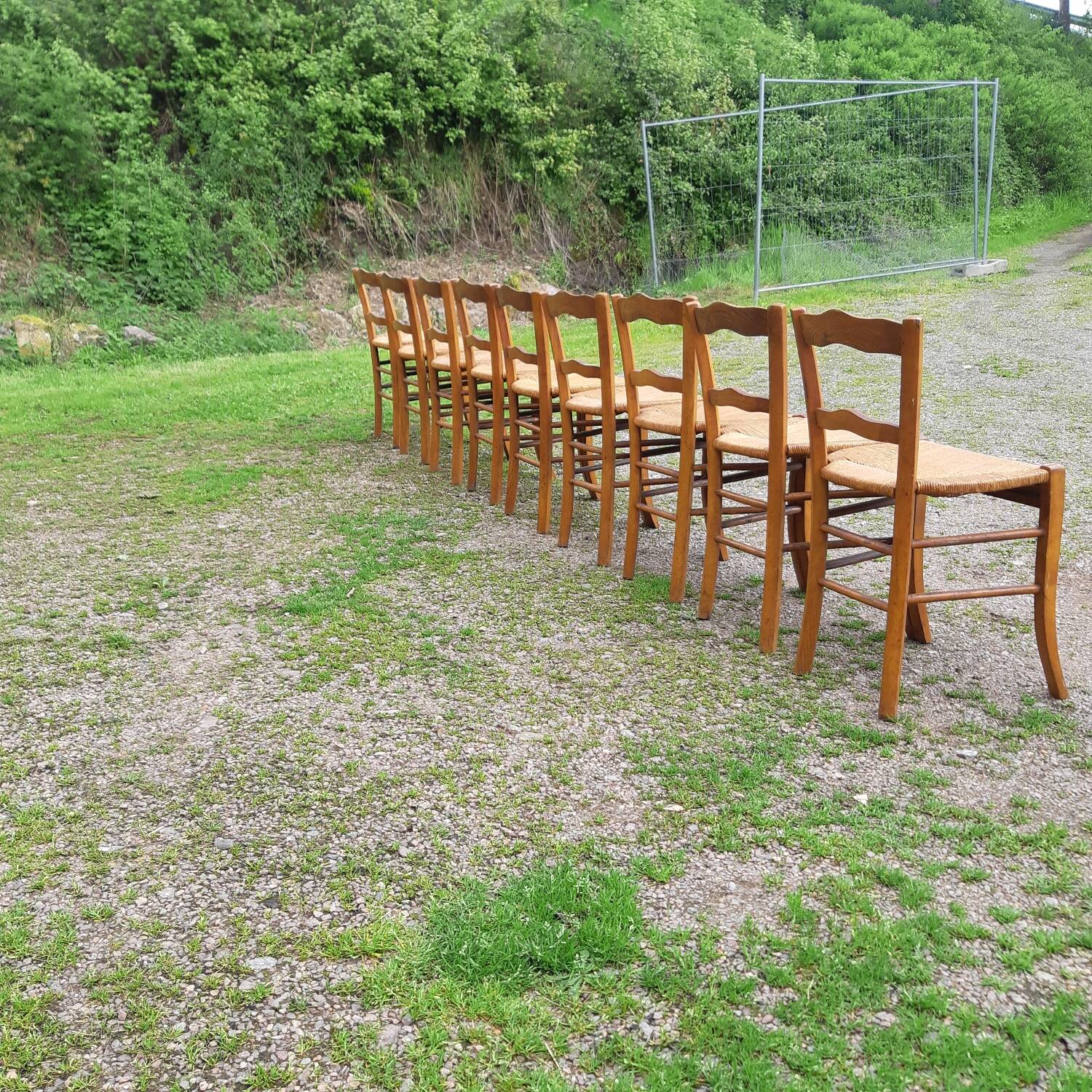 Suite of 9 straw chairs