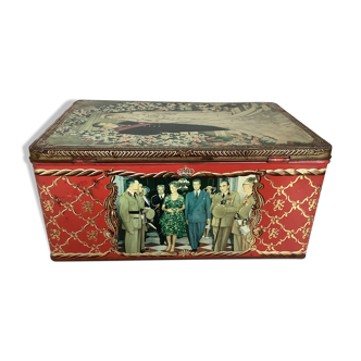 Old metal box lithographed Belgian royal family