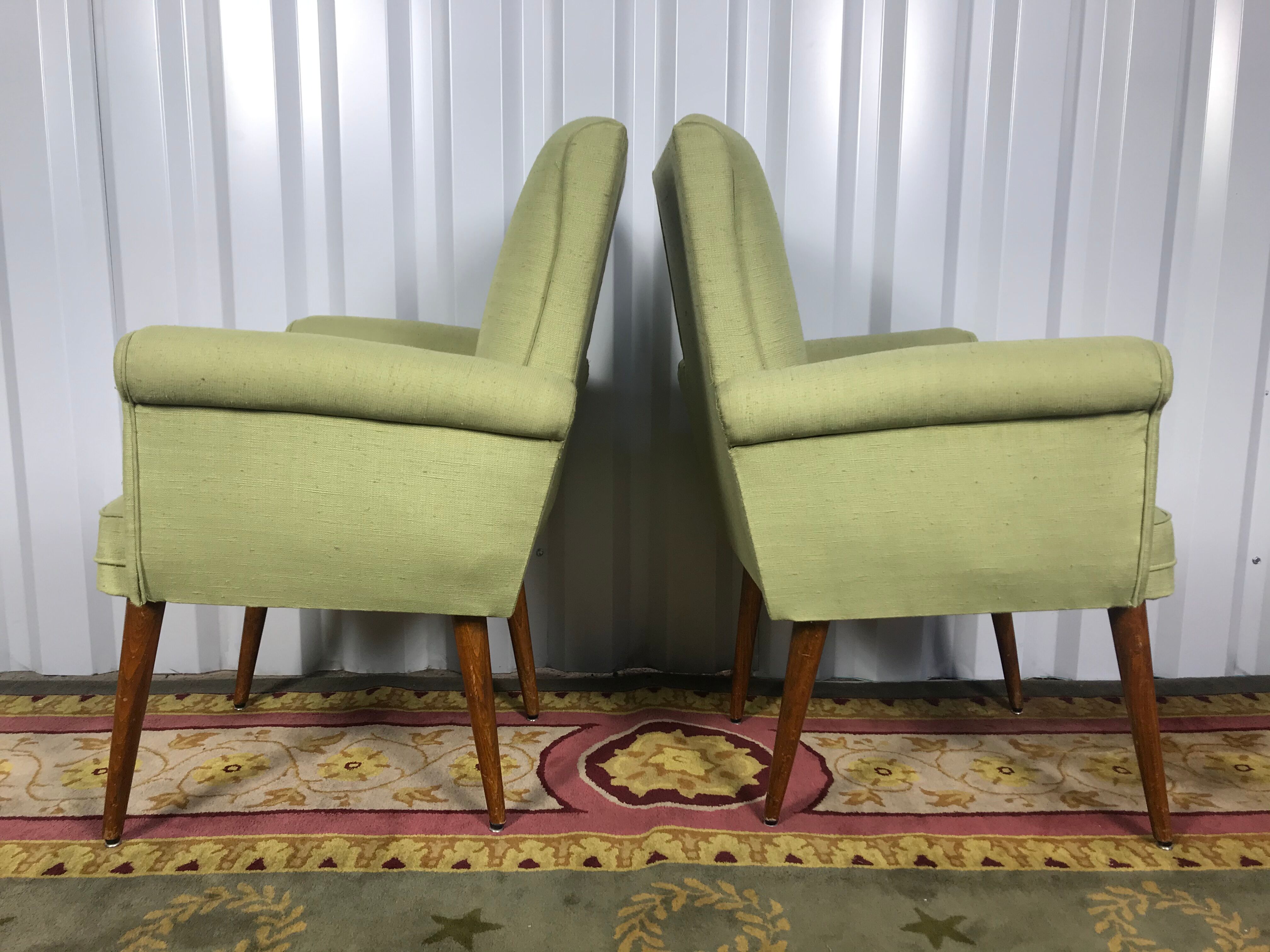 Pair of vintage Scandinavian 1960 green armchairs