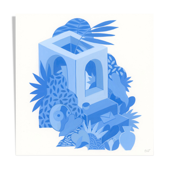Original painting, blue garden