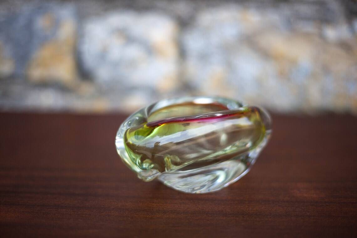Art glass ashtray, Flavio polished ashtray, collection, glass art, ashtray, vintage