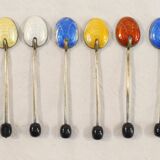 6 mocha spoons in solid silver vermeil and enamelled silver lion passant