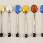 6 mocha spoons in solid silver vermeil and enamelled silver lion passant