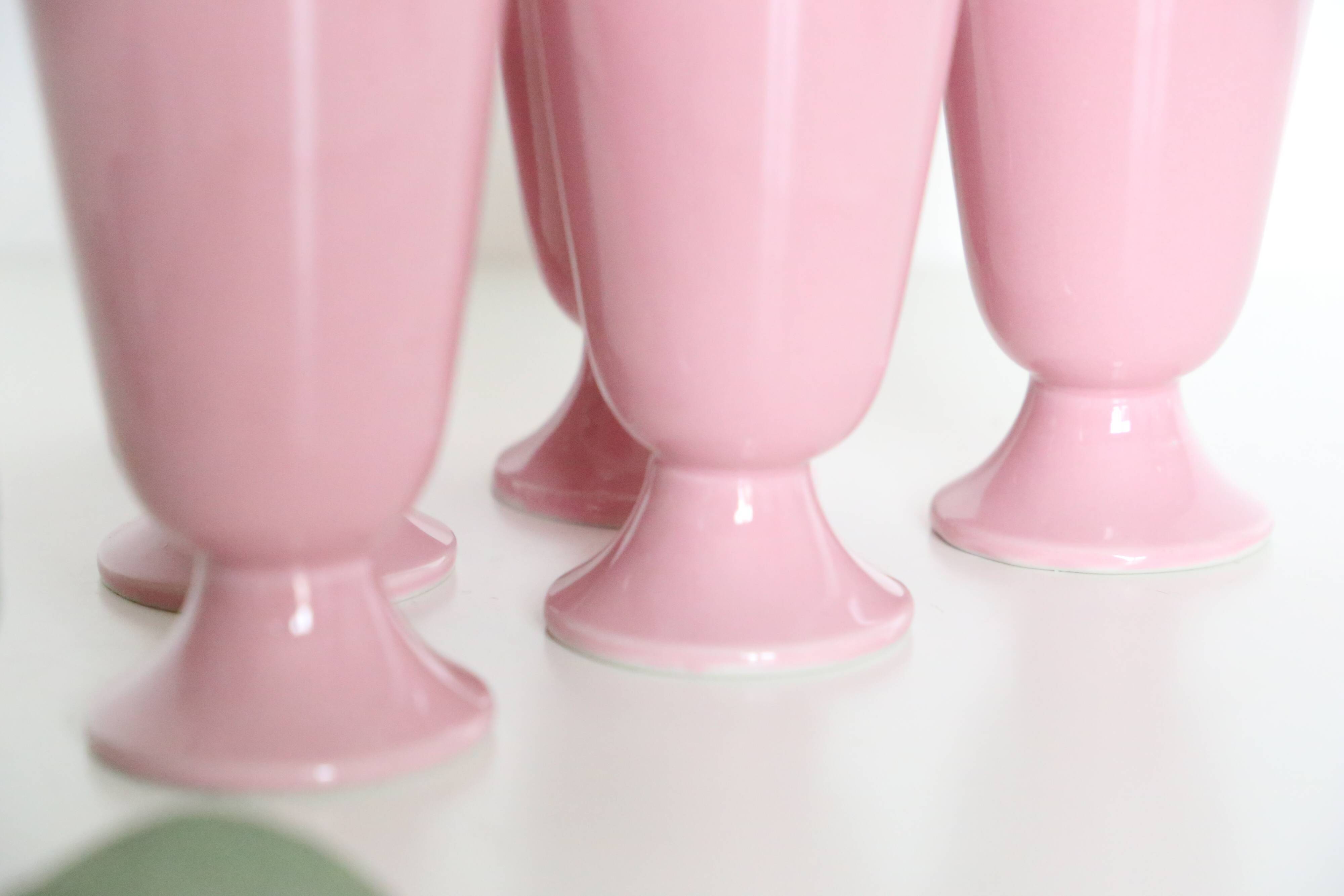 Set of 6 pink porcelain mazagrans, vintage