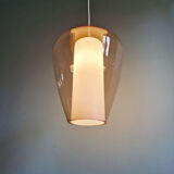 Suspension scandinave en verre satiné blanc et verre transparent rose pâle, 1960