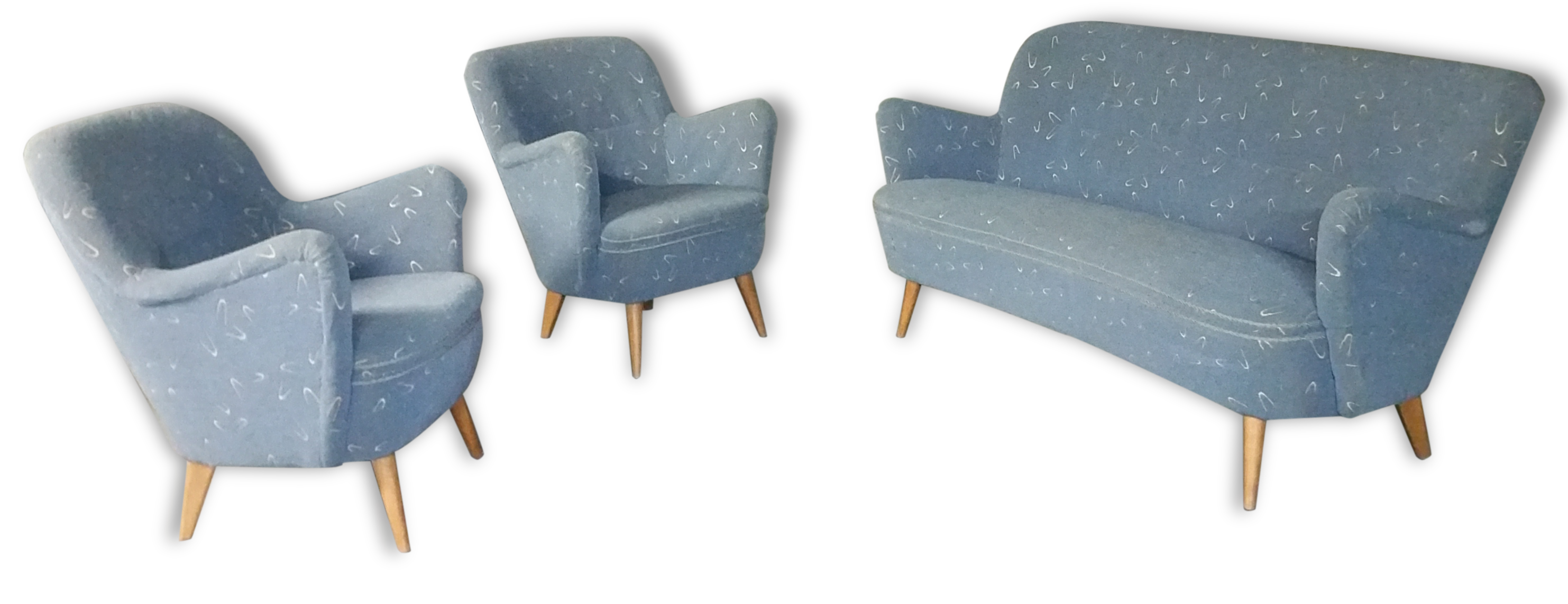 Set sofa and 2 armchairs vintage 50/60s organic fabrics vintage original
