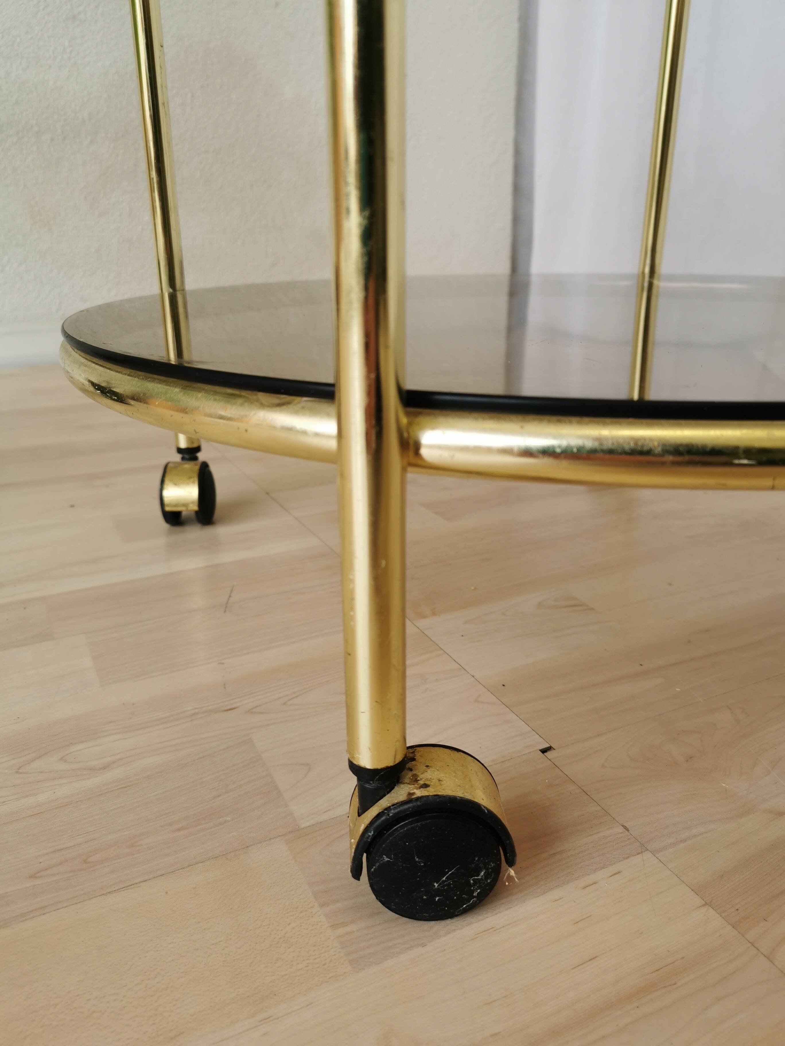 Vintage Smoked Glass Serving Trolley: 1970s Mid-Century Modern Bar Cart