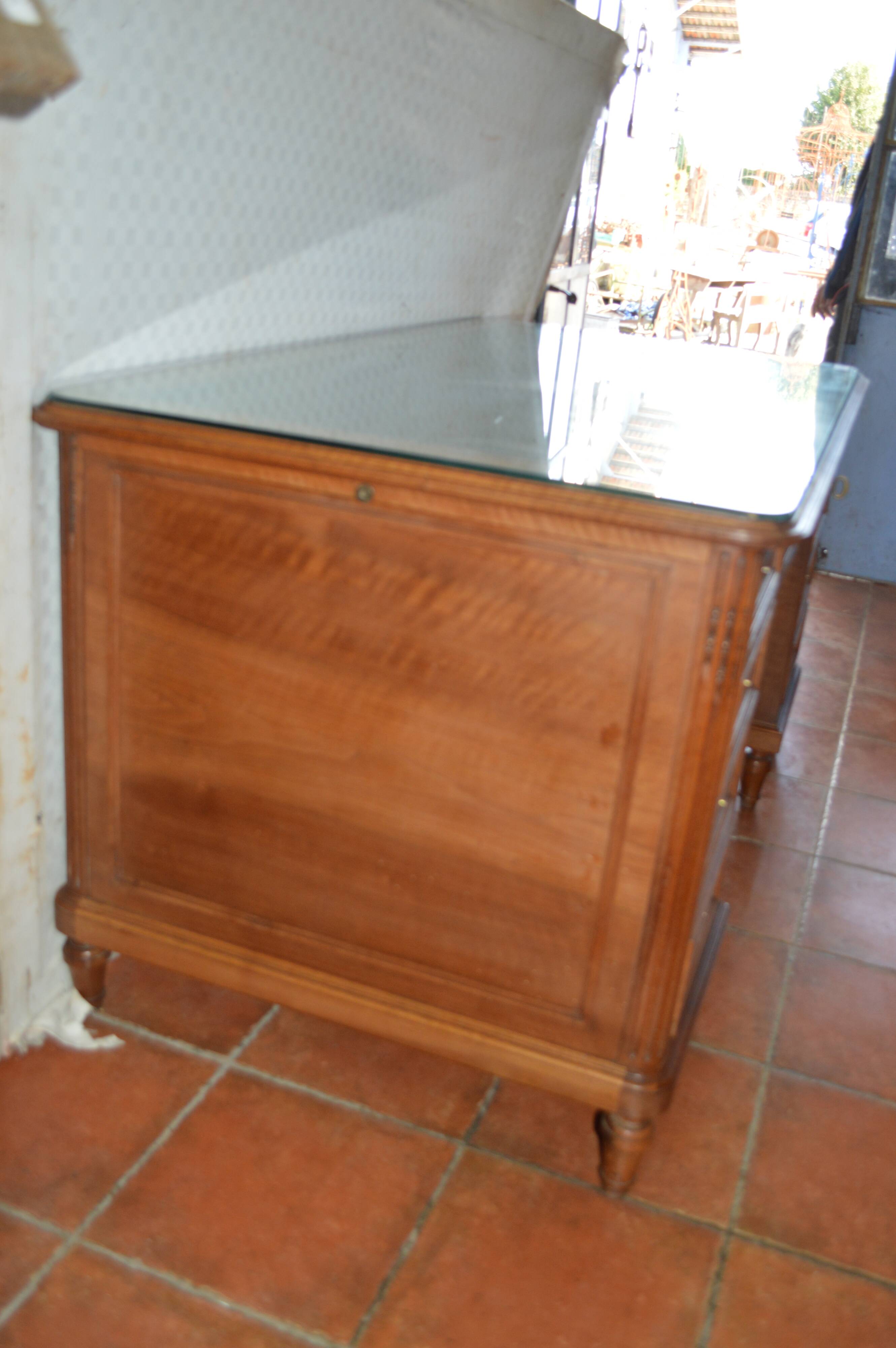 Walnut desk with zippers on the side