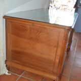 Walnut desk with zippers on the side