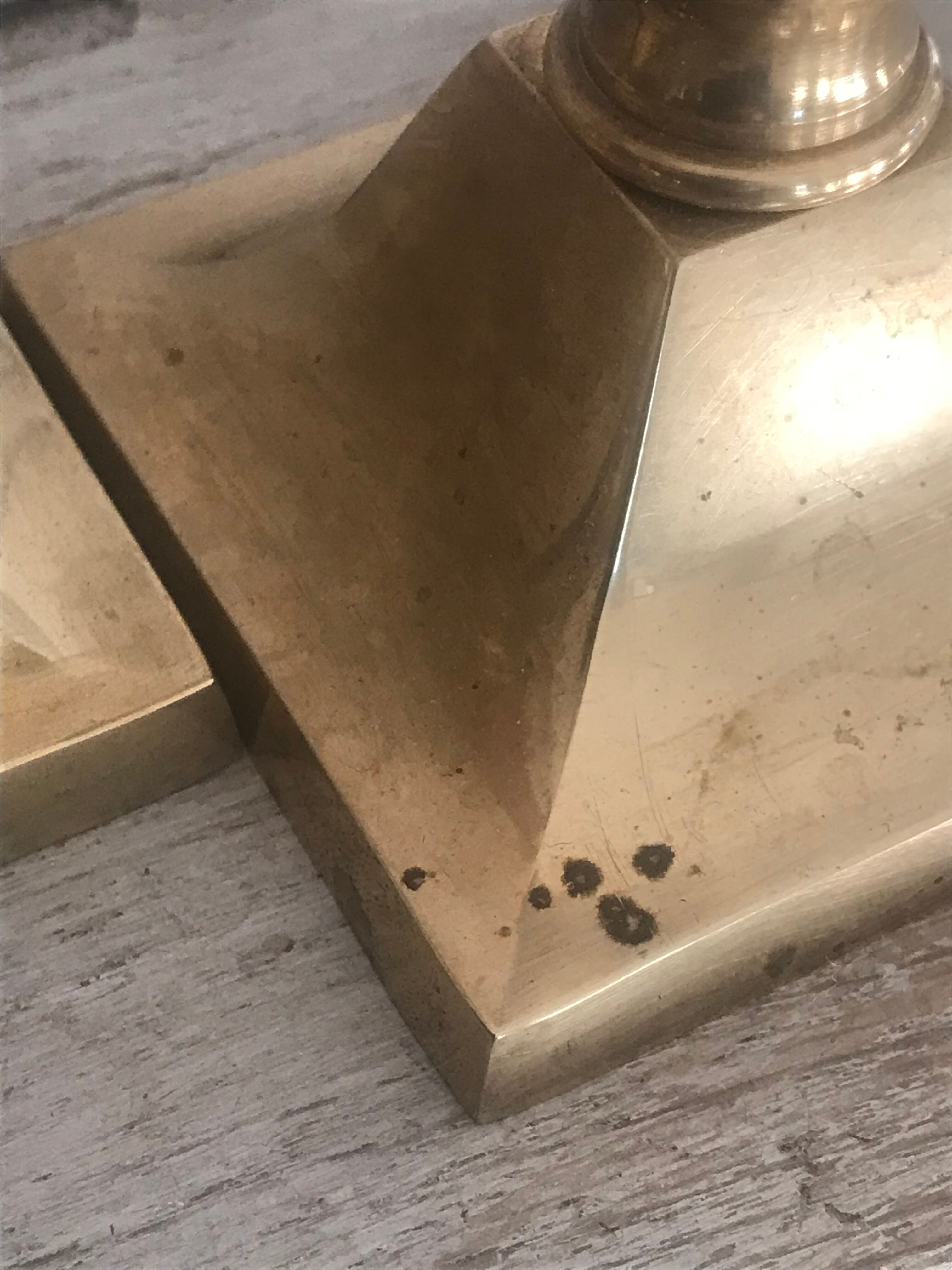 Pair of wood and brass candle holders