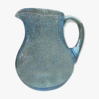 Pichet rond verre bullé bleu Biot