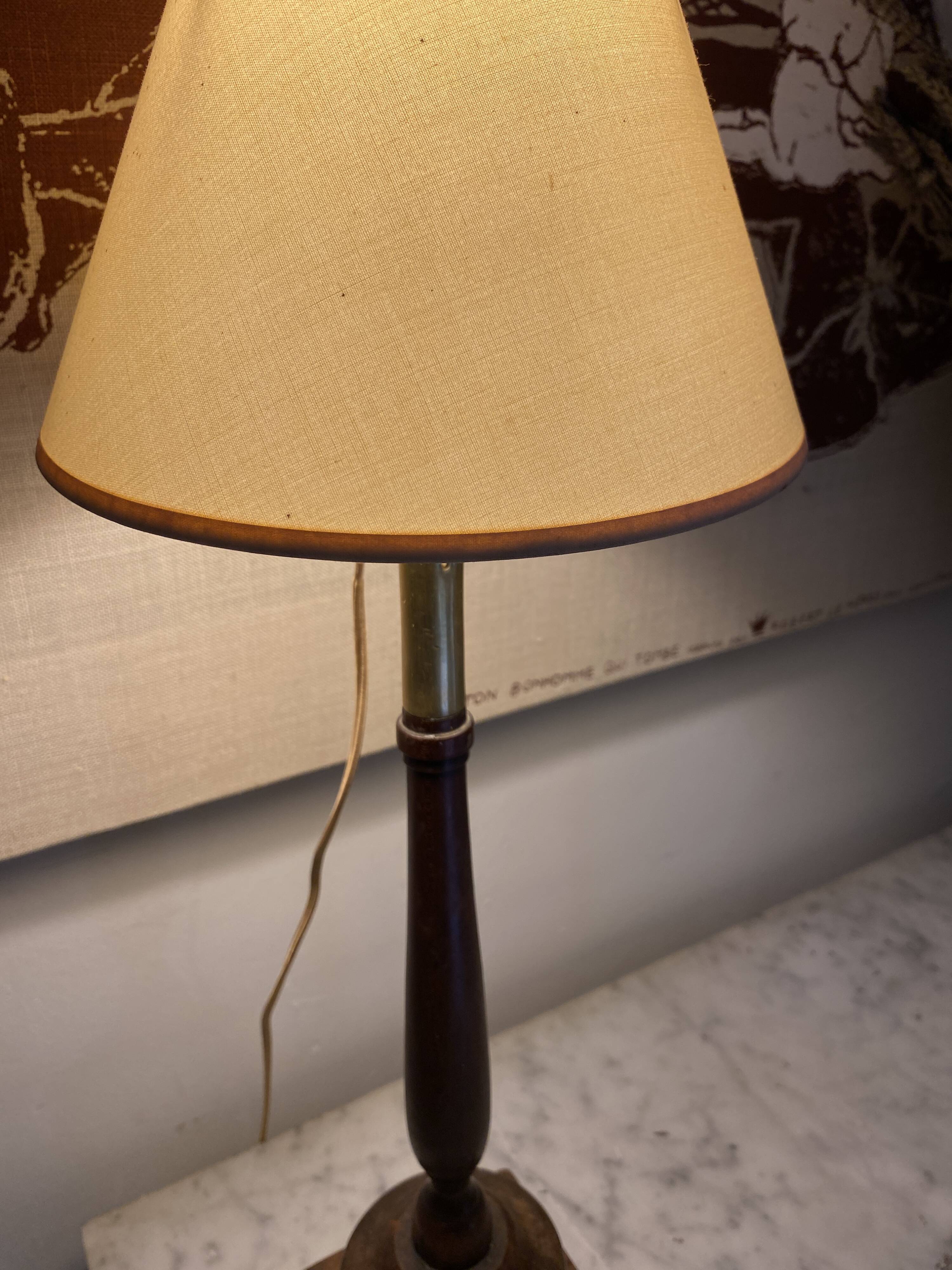 Wooden lamp, 2 M fabric cable, fabric lampshade