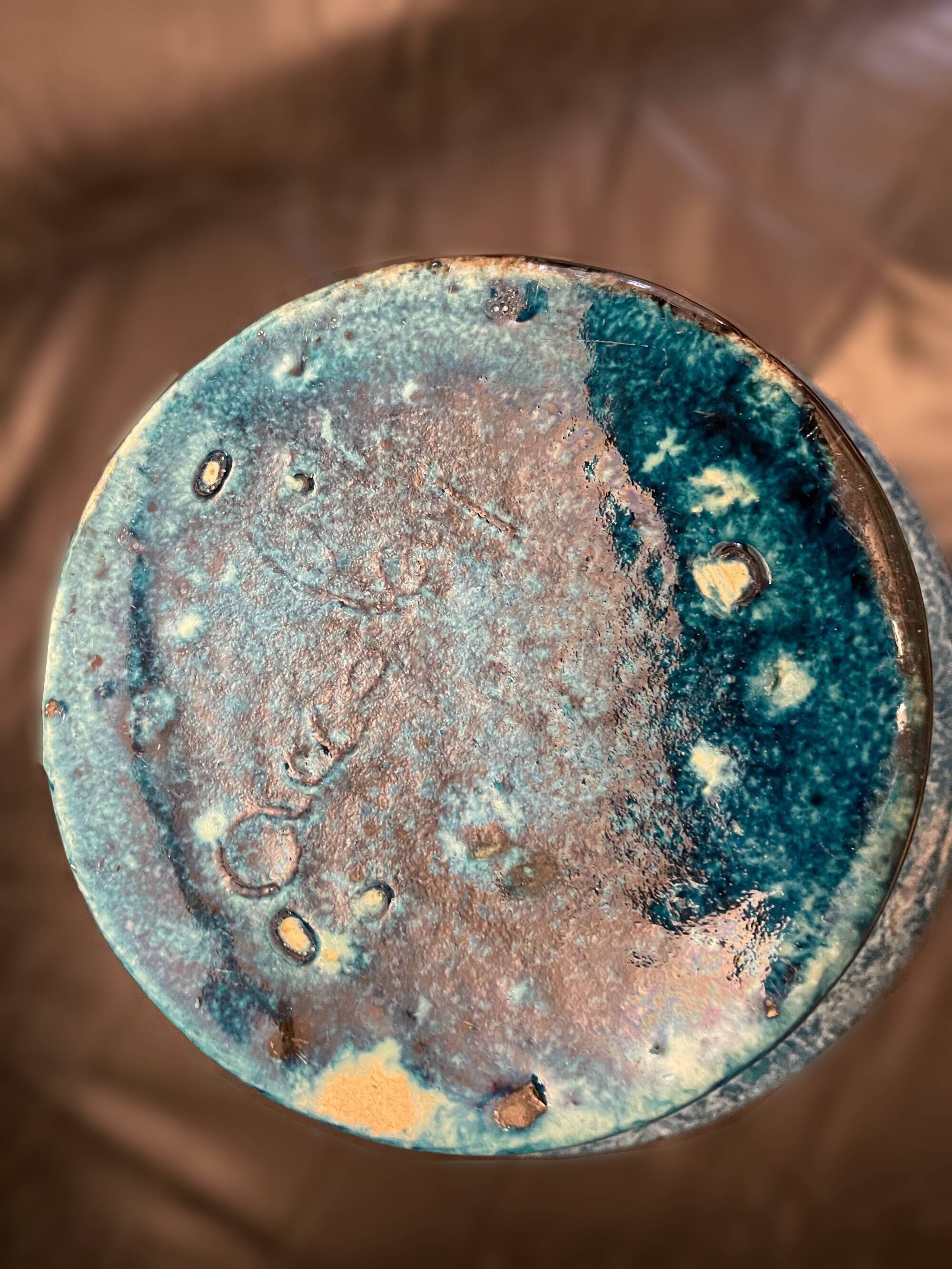 Accolay, Turquoise Ceramic Spinning Top Vase, 1960.