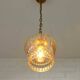 Vintage old gold pendant light, amber glass, 1960s chain lamp