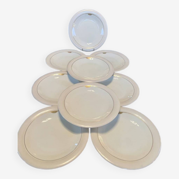 Lot de 9 Assiettes Plates Porcelaine - Rouard - Service de Table Art Déco - Monogrammes