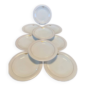 Set of 9 Porcelain Dinner Plates - Rouard - Art Deco Table Service - Monograms