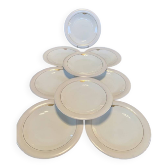 Lot de 9 Assiettes Plates Porcelaine - Rouard - Service de Table Art Déco - Monogrammes