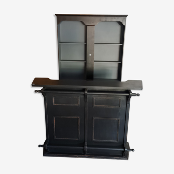 Bar set and back shelf black patina counter