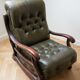 Vintage green leather tufted armchair - 1970s