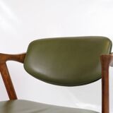 Set Of 6 Dining Chairs Model 42 Made IN Teak With Green Leather Seat By Kai Kristiansen From 1960s