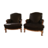 Pair of wing chairs in leather