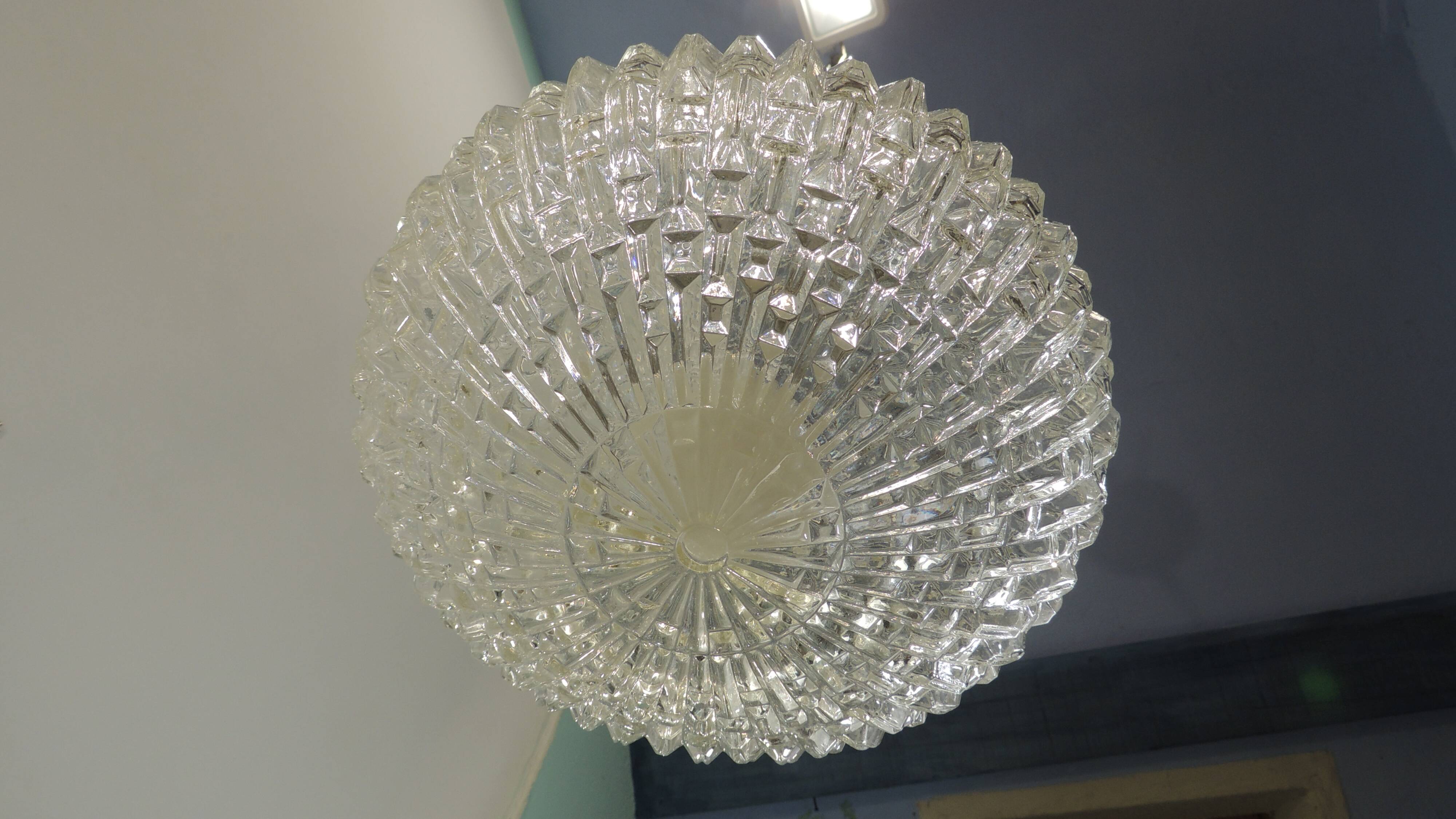 1970s vintage cut glass suspension – retro design ball lamp – L