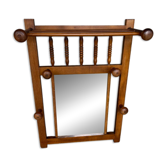 Wooden coat rack with mirror