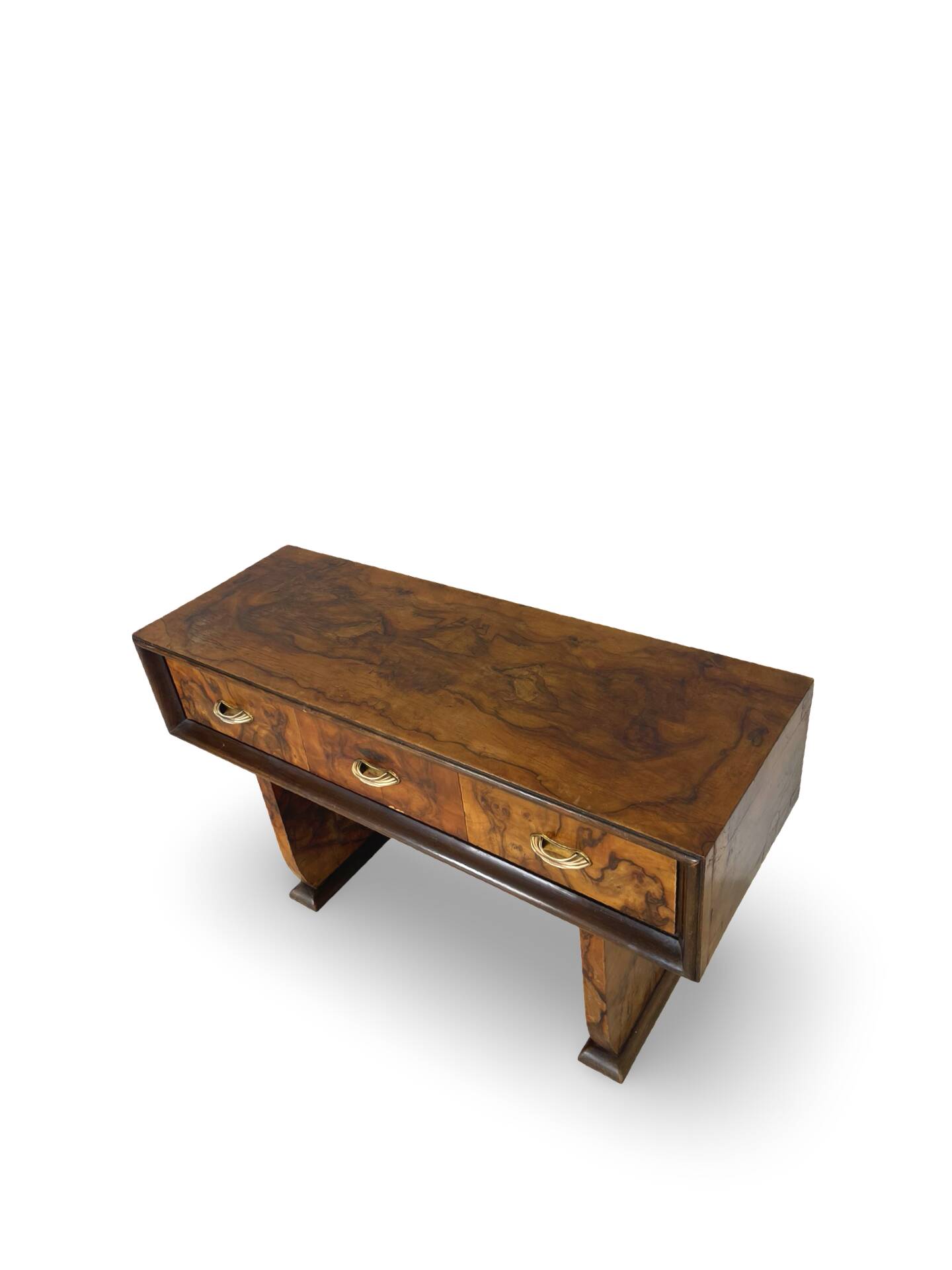 Italian burl walnut art deco console table, 1930s.