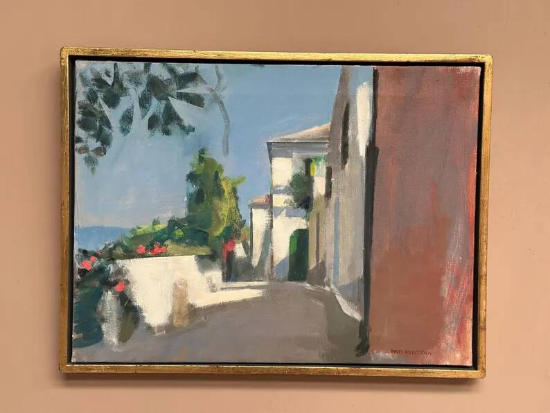 Original Swedish Oil on Canvas – “Town” by Mats Rydstern – Signed – Vintage & Framed – 37 × 49 cm (14.6" × 19.3")