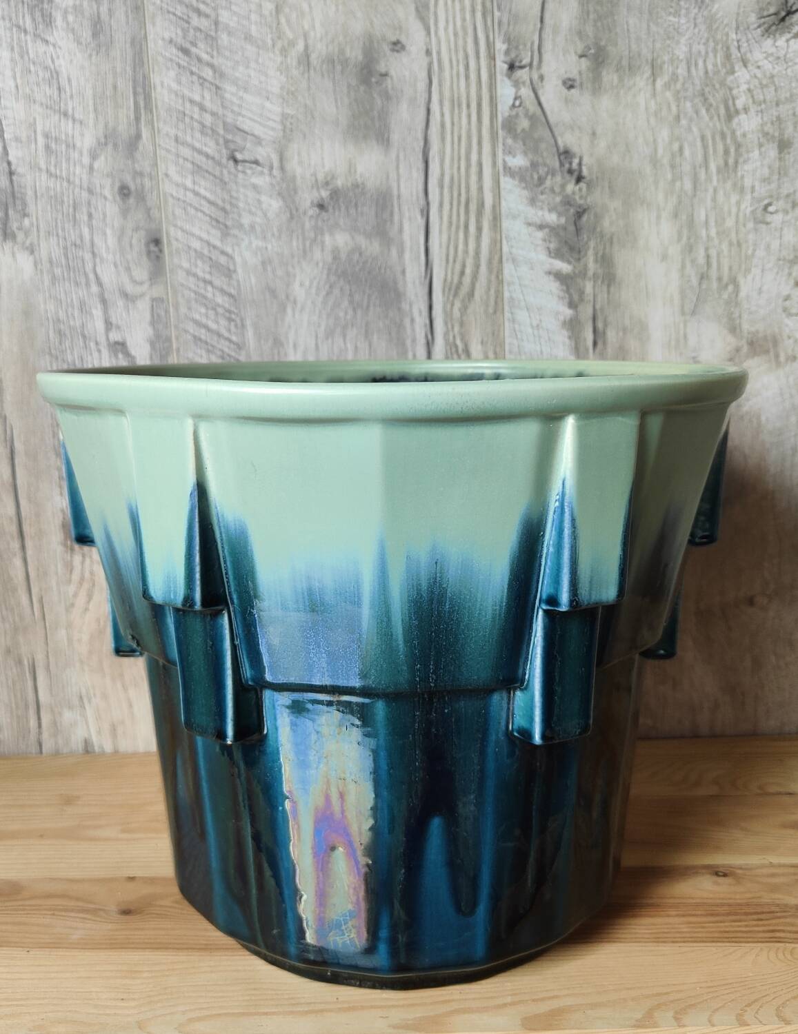 Iridescent Art Deco earthenware planter