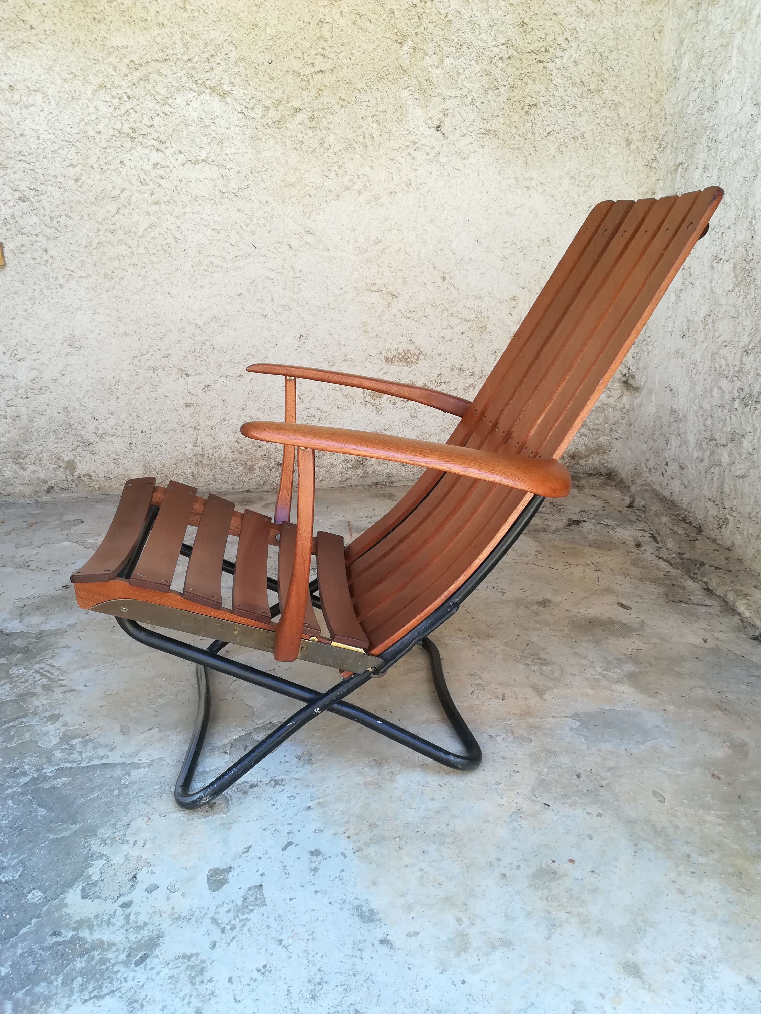 Teak wood folding armchair
