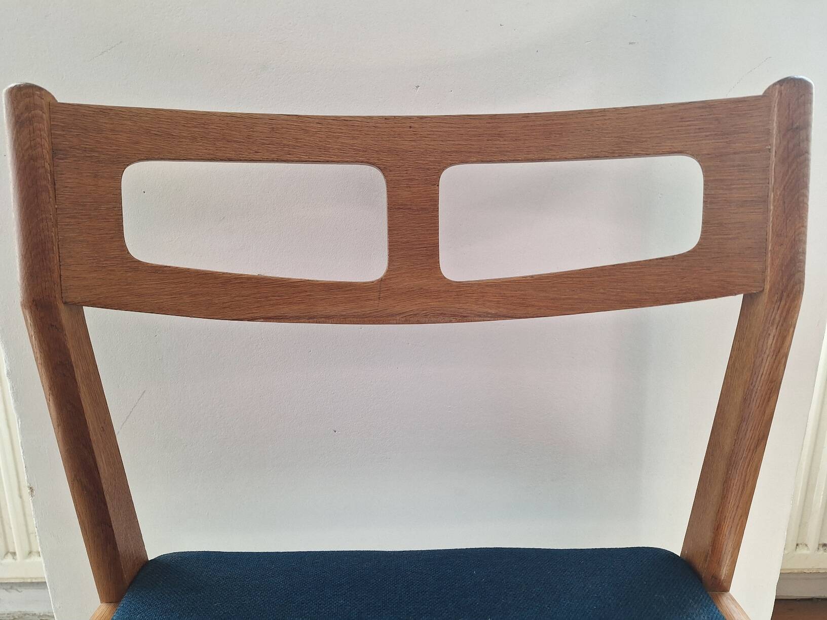 Set of Danish oak dining chairs with petrol blue covers, 1960s