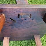 Pair of brutalist T-shaped chairs, solid Aranjou elm, design Olavi Hanninen, 1970