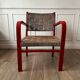 Fauteuil vintage en bois rouge et corde