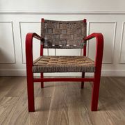 Vintage armchair in red wood and rope