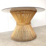 Vintage bamboo and smoked glass dining table, 1980s