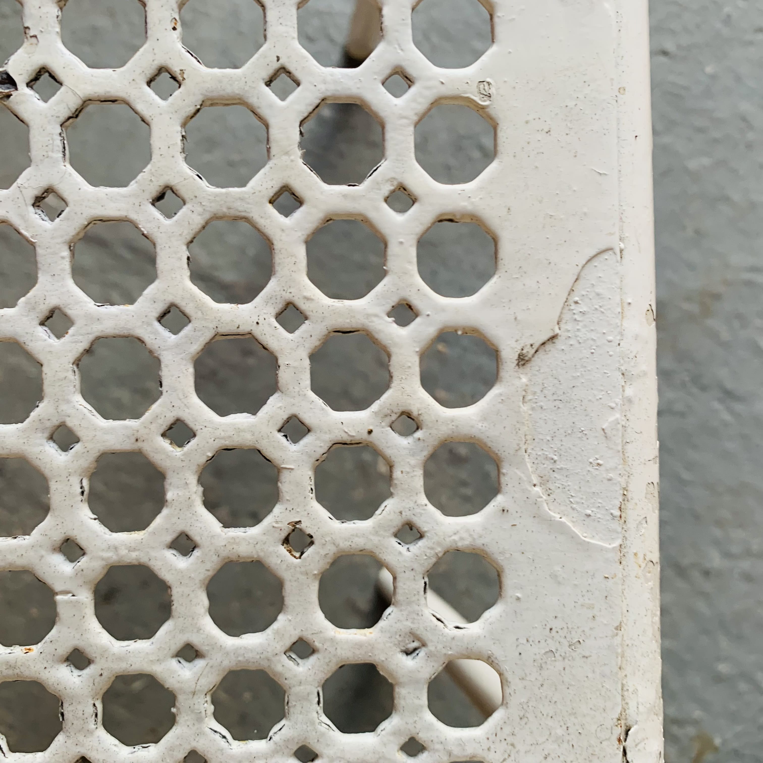 Series of 3 perforated metal chairs