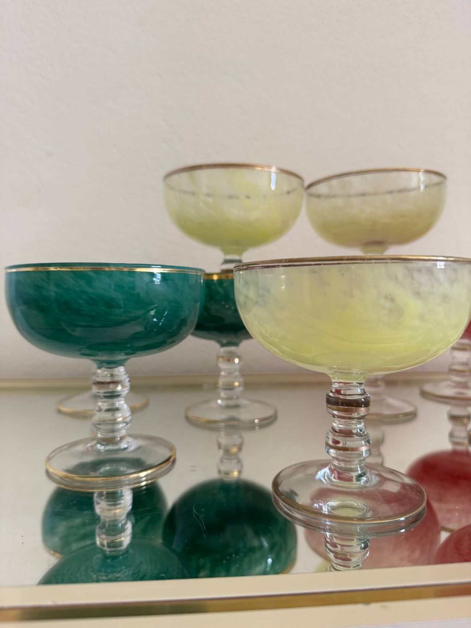 Multi-colored Venetian crystal ice cream cups