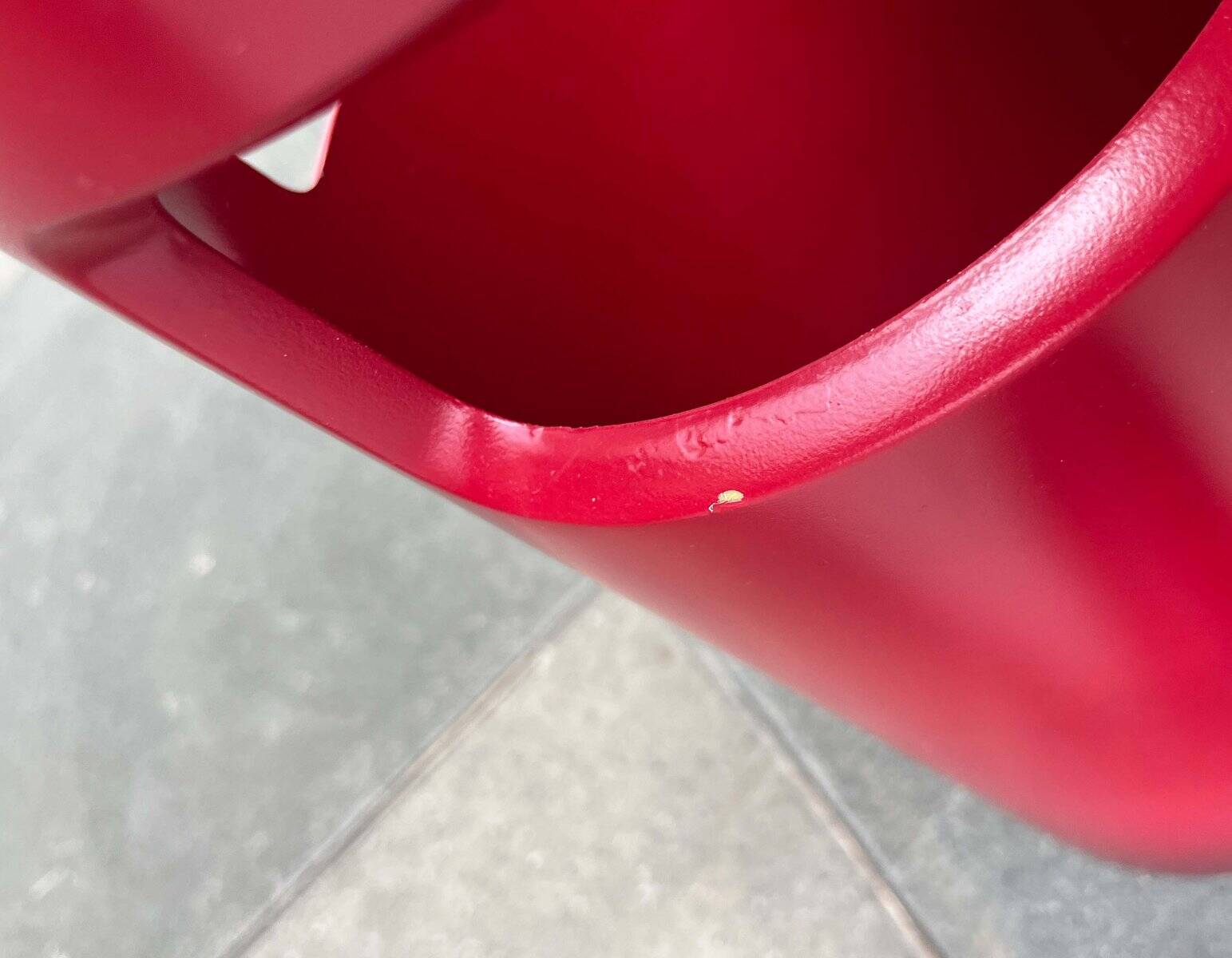 Red German umbrella stand in mid-century modern space style, 1960s.