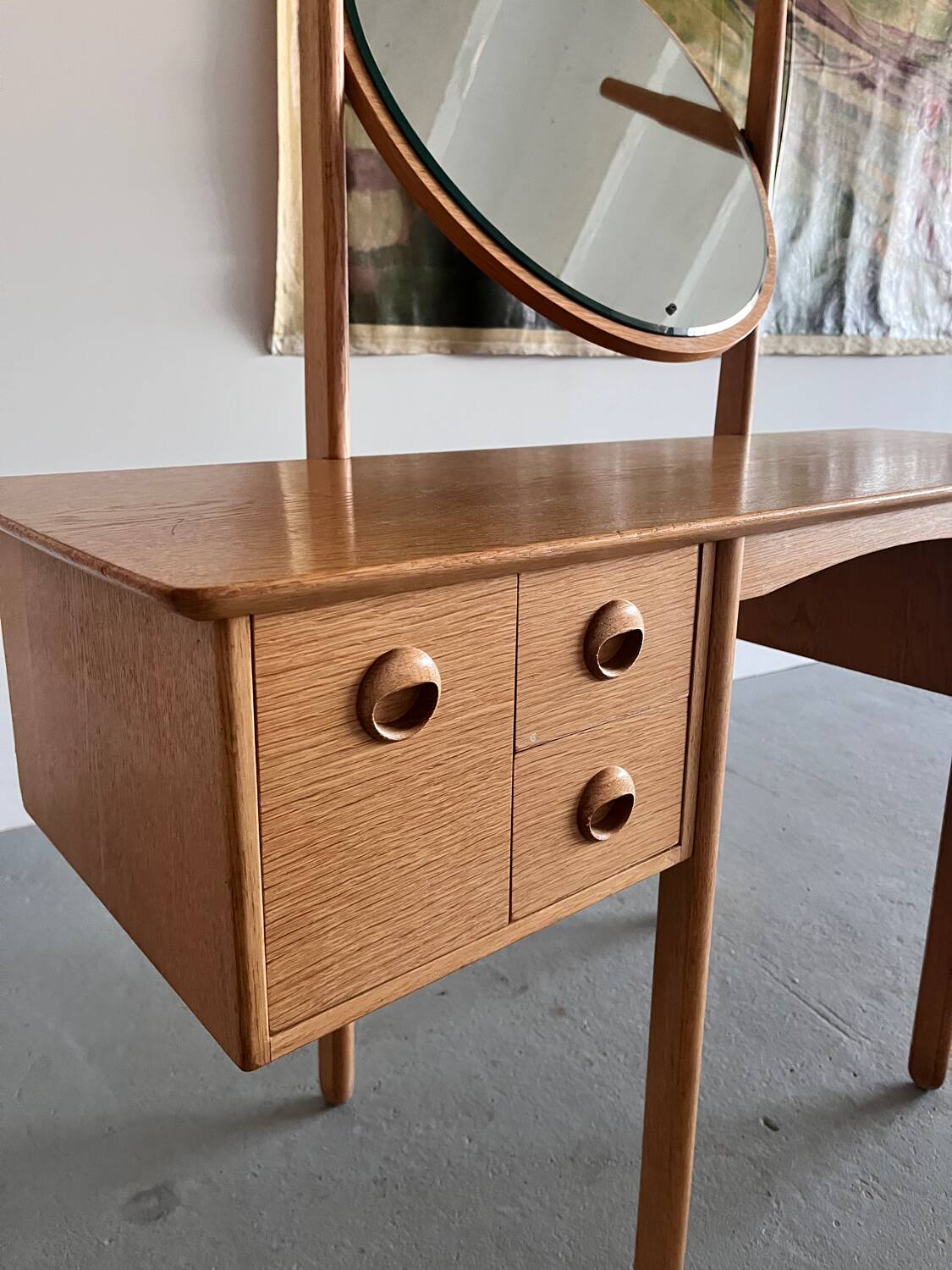 Coiffeuse en chêne avec miroir, Norvège années 1970