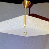 Ceiling lamp or suspension in brass and perspex, geometric diamond shape, 1950's style