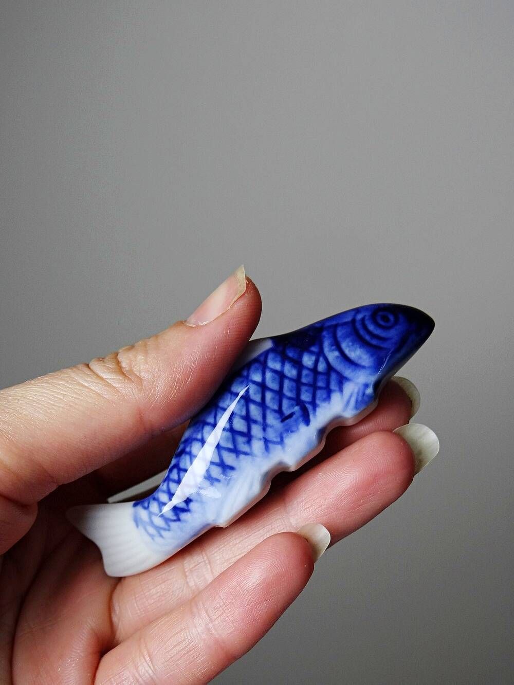 6 porcelain koi carp chopstick/knife rests, China, 1960s-1980s