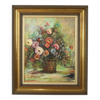 Still Life Flowers Vintage Painting on Canvas R. De Gryse