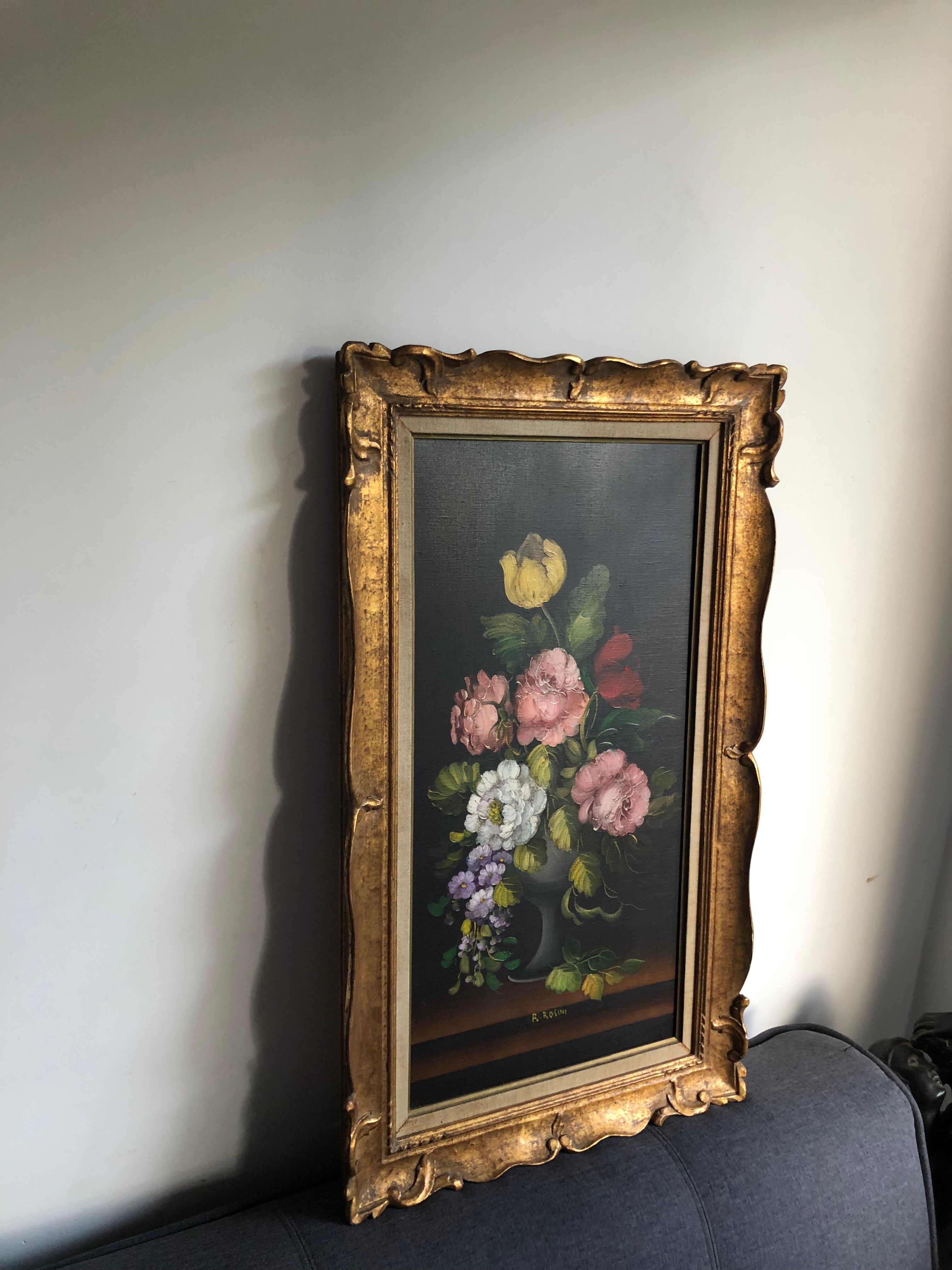 Oil on canvas painting of flowers