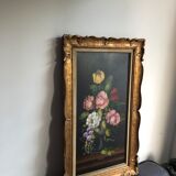 Oil on canvas painting of flowers