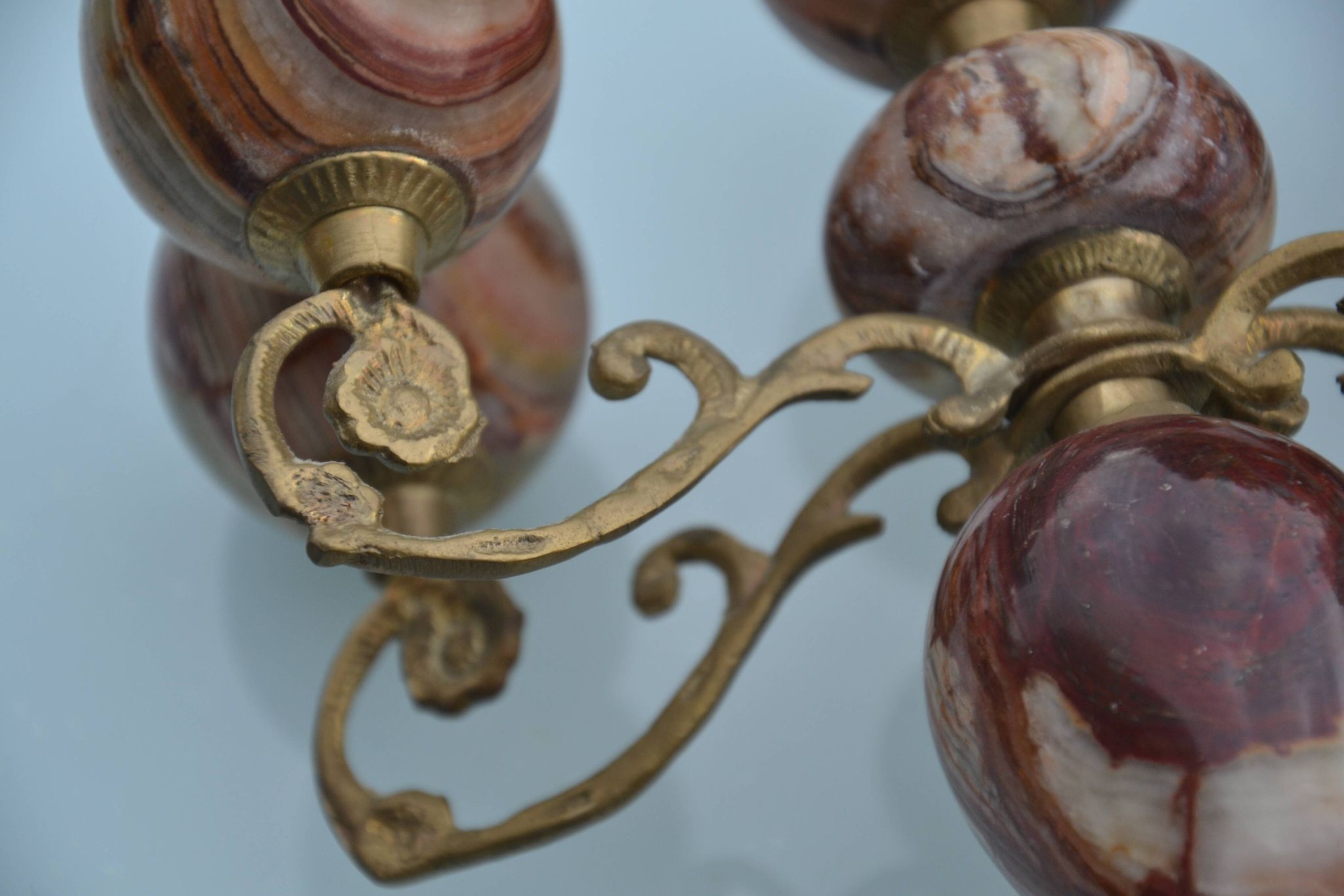 4-branch onyx and brass chandelier/candelabra