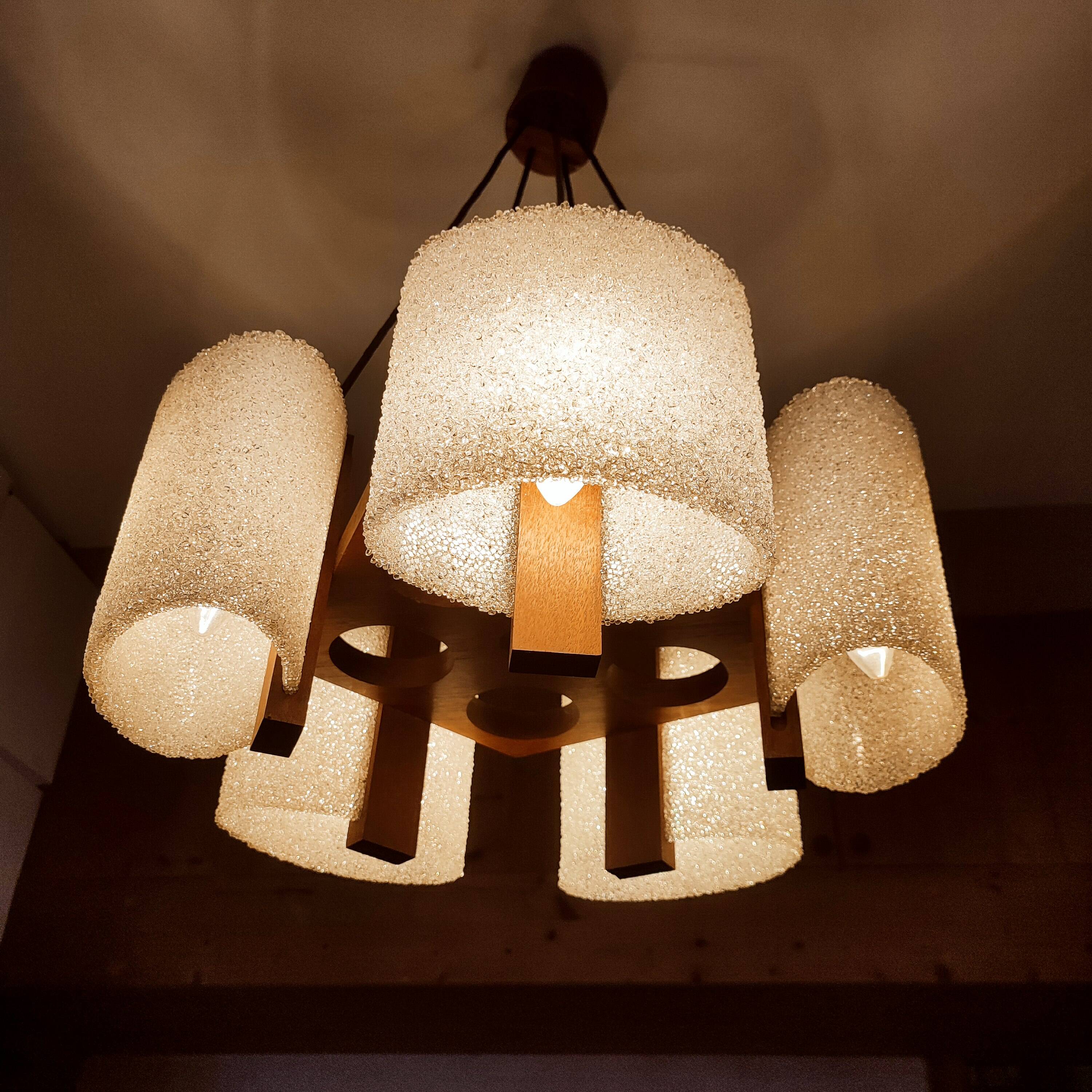 Scandinavian pendant light in teak and perspex